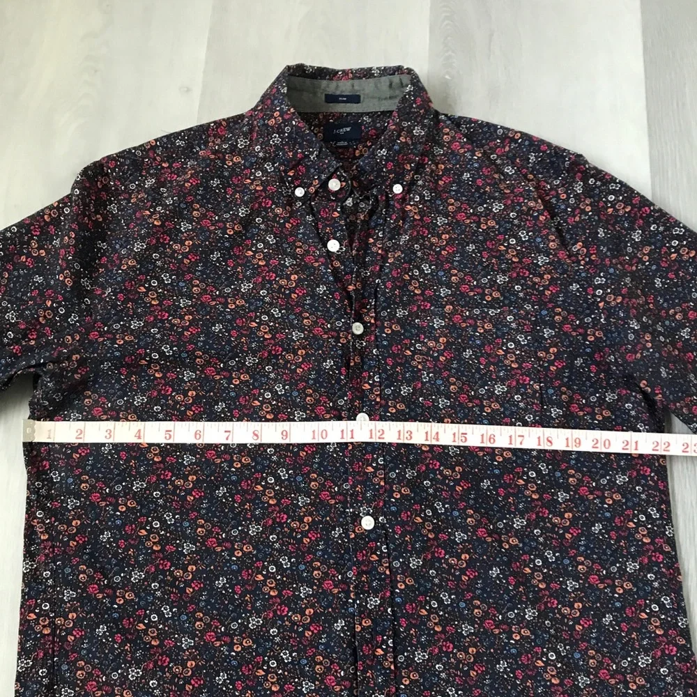 J CREW MENS SHIRT FLORAL BLACK RED BUTTON DOEN LONG SLEEVE LARGE